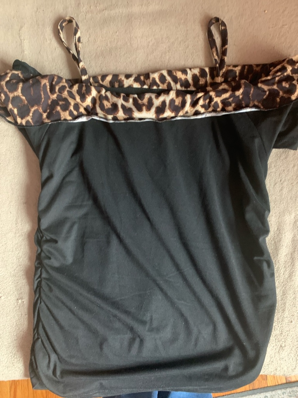 SHEIN Black Tank Top with Leopard Trim